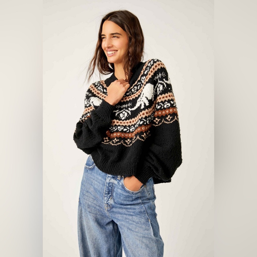 Free People Nellie Elephant Fair Isle Boucle Sweater | Size Large - Picture 4 of 15